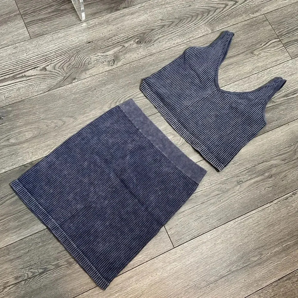 Aura Blue Ribbed Skirt Set - Picture 3 of 7